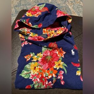 Ralph Lauren Navy Floral Cotton Hoodie Tee